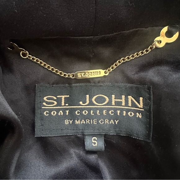 St. John Coat Collection Jacket Hooded Zip Up Gold Buttons Pockets Black Sz S - Picture 9 of 13